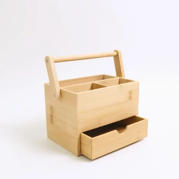 2 Tier Multifunctional Bamboo Home Storage & Tissue Bathroom Bathtub Storage Box With Handles - Image 2