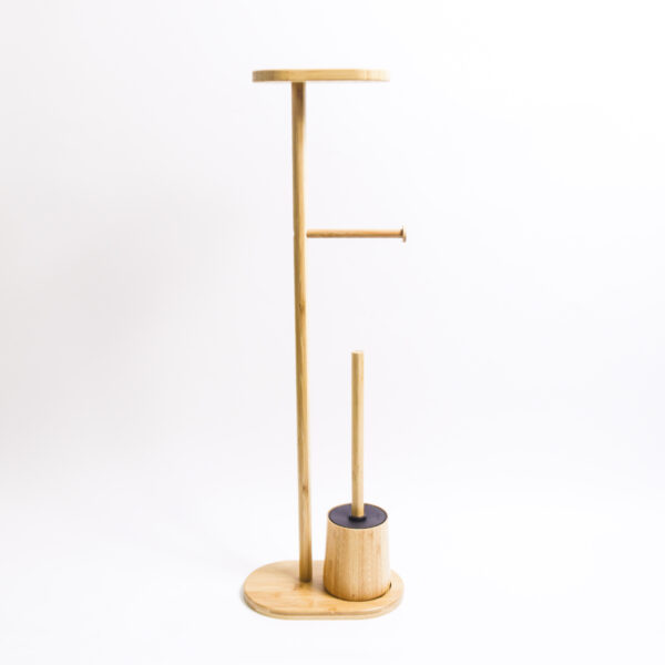 Bamboo Freestanding Toilet Paper Holder with Brush Set