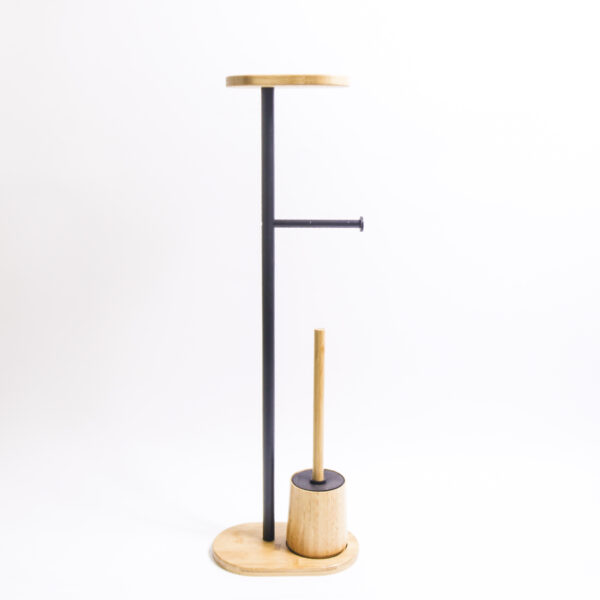 Bamboo Freestanding Toilet Paper Holder with Brush Set - Image 2